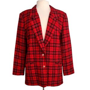 Vintage Alfred Dunner Plaid Blazer Wool Suit Jacket Coat USA 14P 10 12 14 Petite